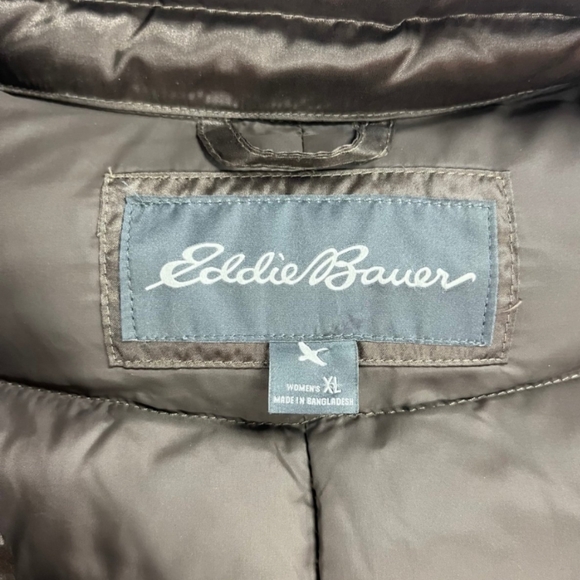 Eddie Bauer Women’s Down Puffer Jacket Winter Collared Full Zip Brown Size XL - Picture 3 of 6